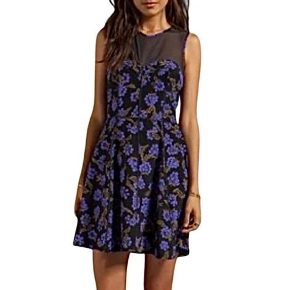 PJK Silk Floral Dress M Purple Black Sheer Mesh Whimsigoth Dark Romantic Party